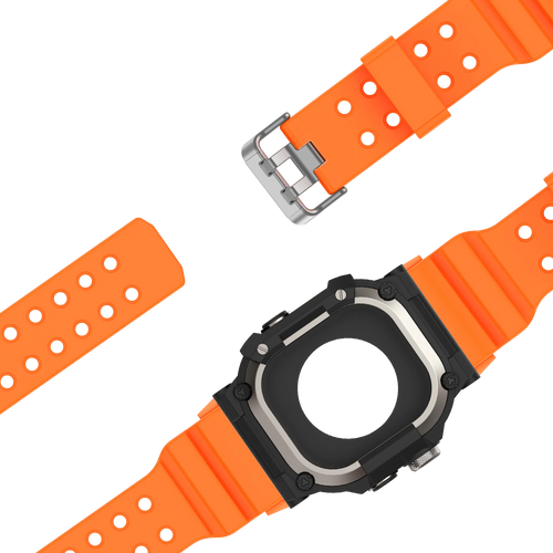 Bandz Apple Watch Ultra TPU band met case (oranje met titanium)