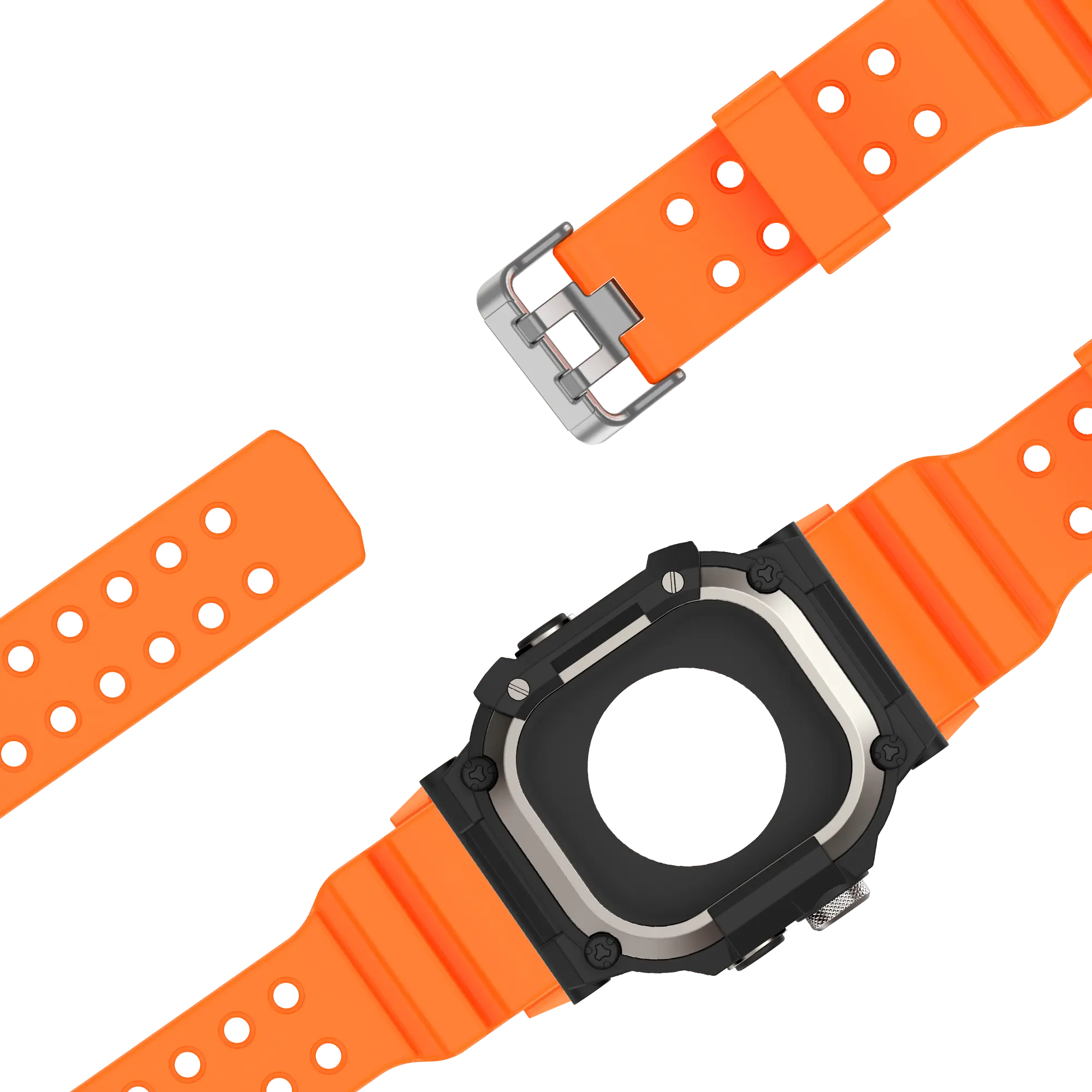 Bandz Apple Watch Ultra TPU band met case (oranje met titanium)