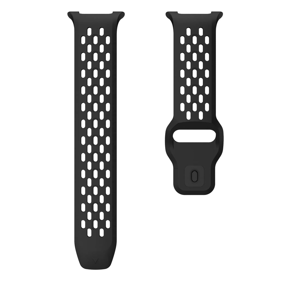 Silicone Air Strap, black, laid flat, separate parts, direct top view