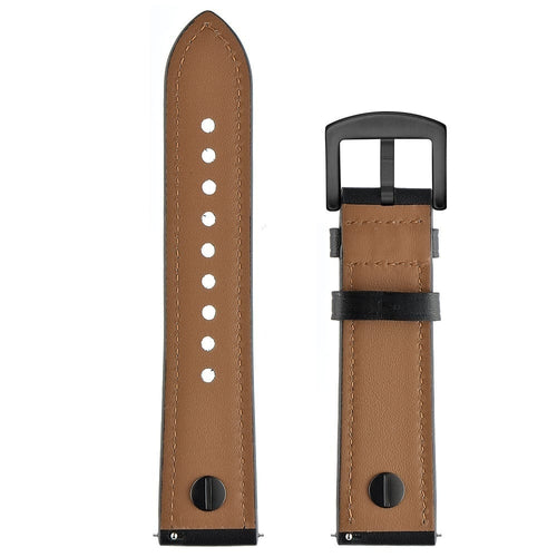 Leather Strap with Screw, black, laid flat, separate parts, direct top view