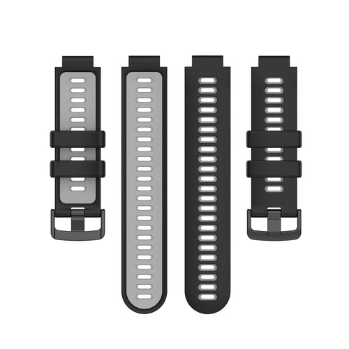 Silicone Sport Strap, black/grey, laid flat, separate parts, direct top view