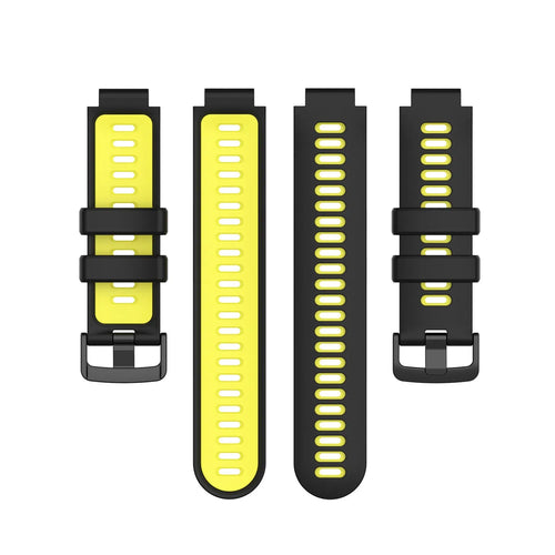 Silicone Sport Strap, black/yellow, laid flat, separate parts, direct top view