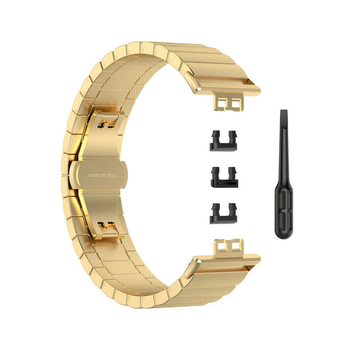 Metal Strap, gold, laid flat, separate parts, direct top view