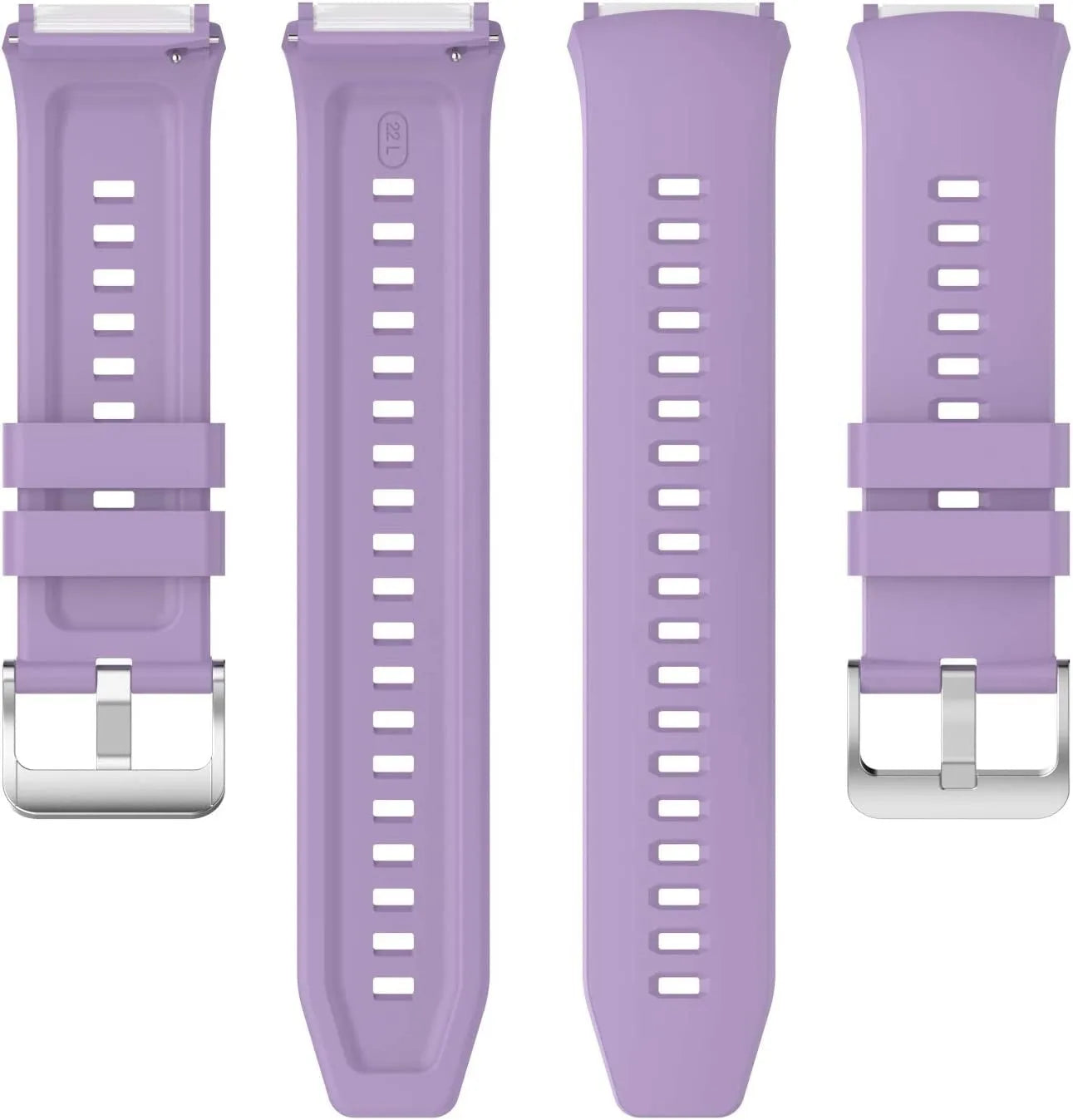 Silicone Strap, light purple, laid flat, separate parts, direct top view