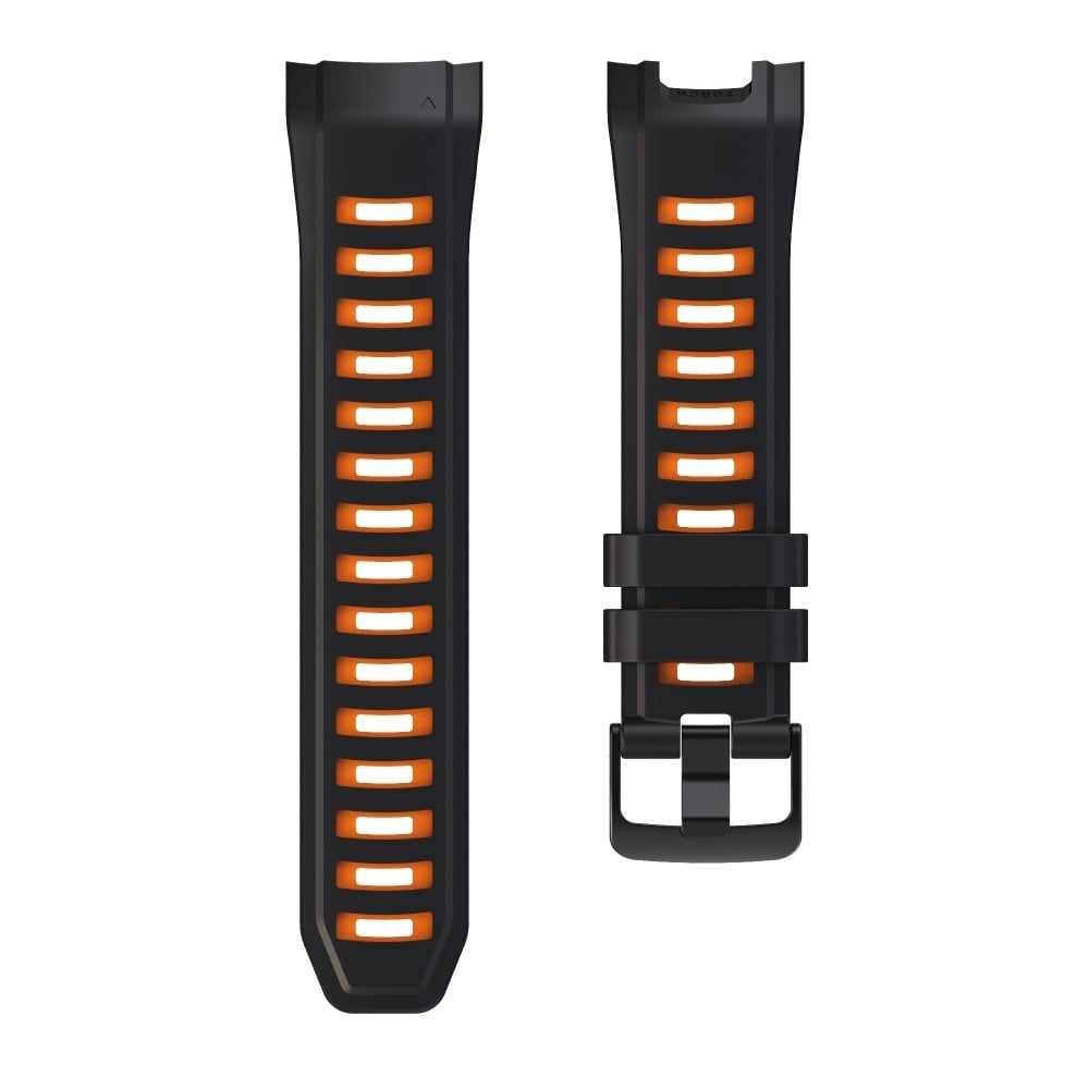 Silicone Sport Strap, black/orange, laid flat, separate parts, direct top view