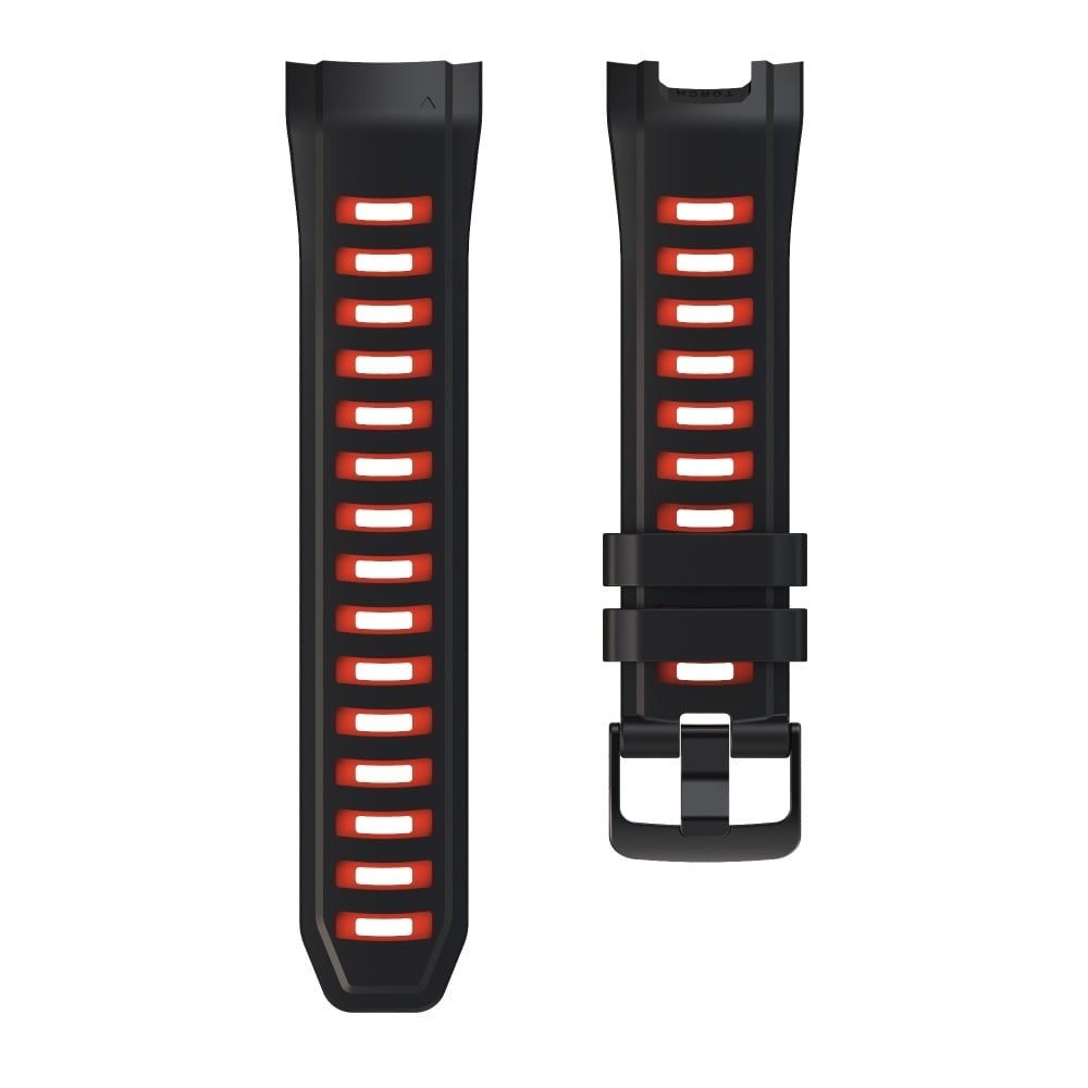 Silicone Sport Strap, black/red, laid flat, separate parts, direct top view