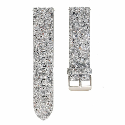 Leather Strap with Glitters, silver, laid flat, separate parts, direct top view