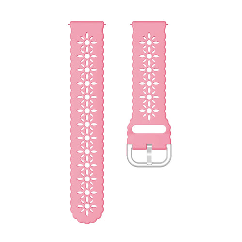 Patterned Silicone Strap, bright pink, laid flat, separate parts, direct top view