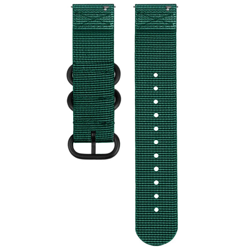 Nylon Buckle Strap, dark green, laid flat, separate parts, direct top view