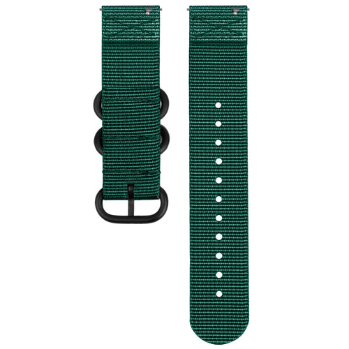 Nylon Buckle Strap, dark green, laid flat, separate parts, direct top view