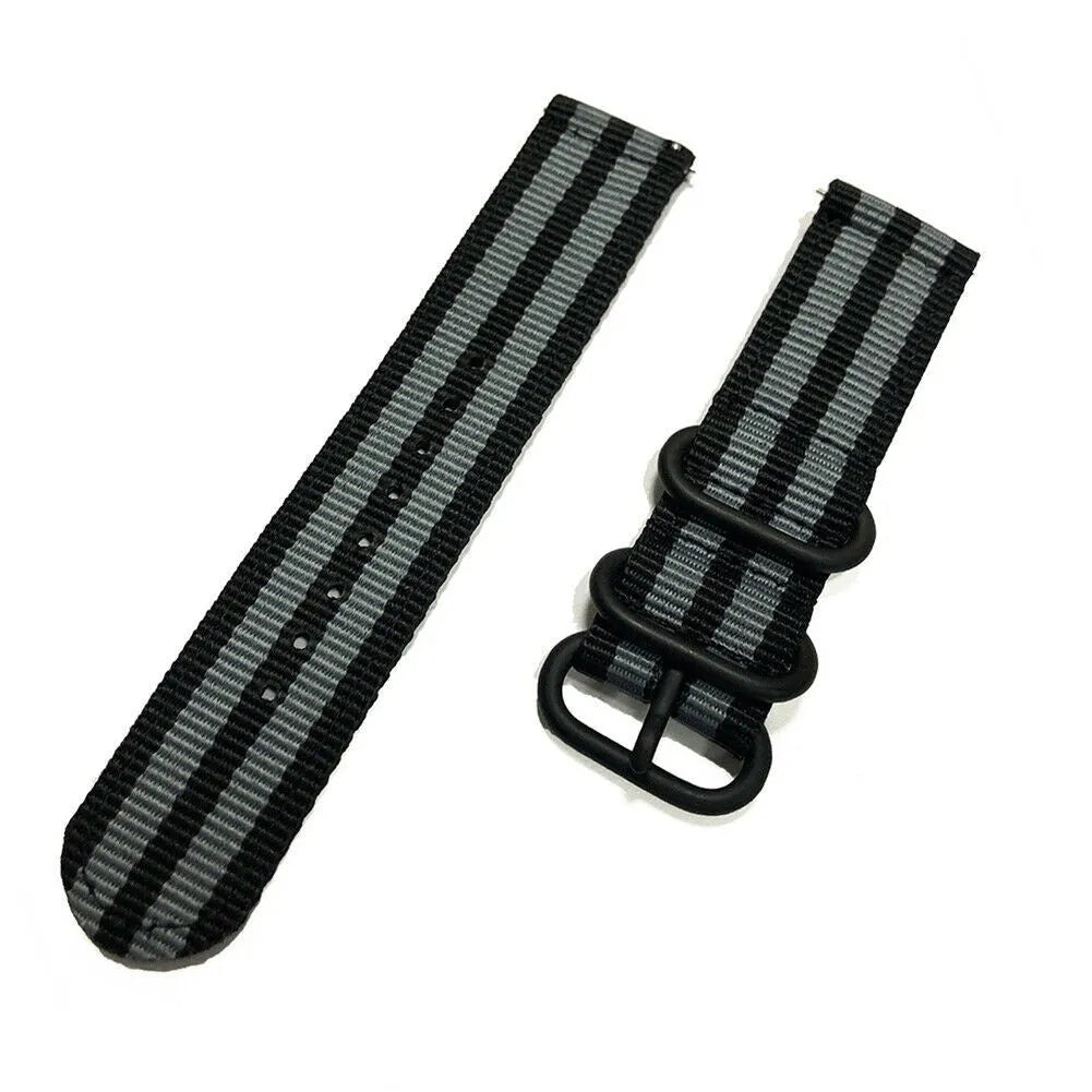 Nylon Buckle Strap, black/grey, laid flat, separate parts, direct top view