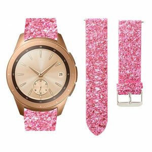 Leather Strap with Glitters, pink, laid flat, separate parts, direct top view