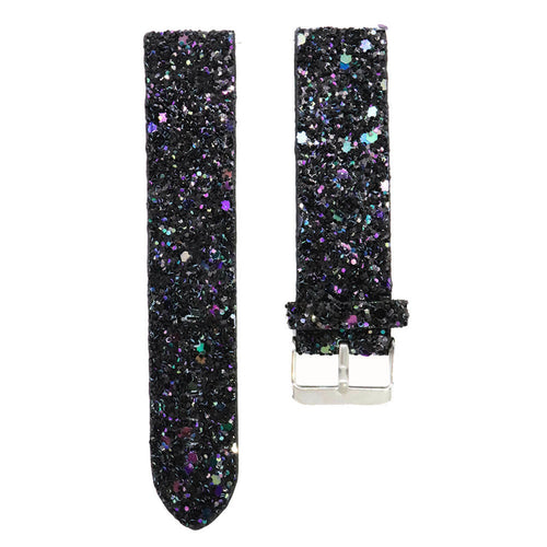 Leather Strap with Glitters, black, laid flat, separate parts, direct top view