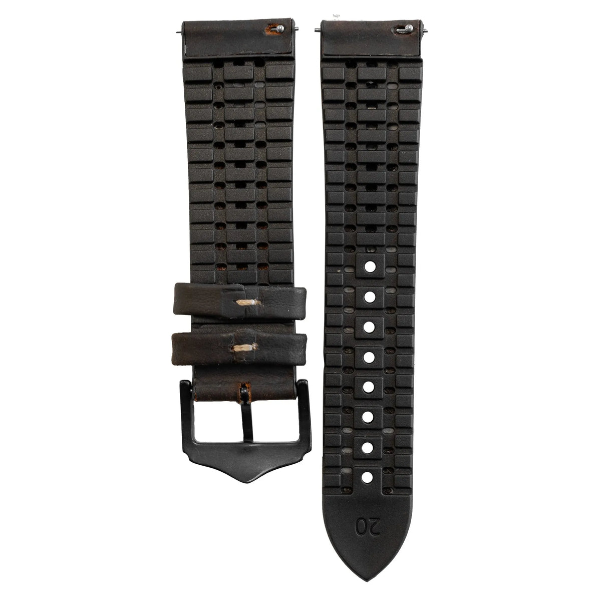 Leather Hybrid Strap, black/brown, laid flat, separate parts, direct top view