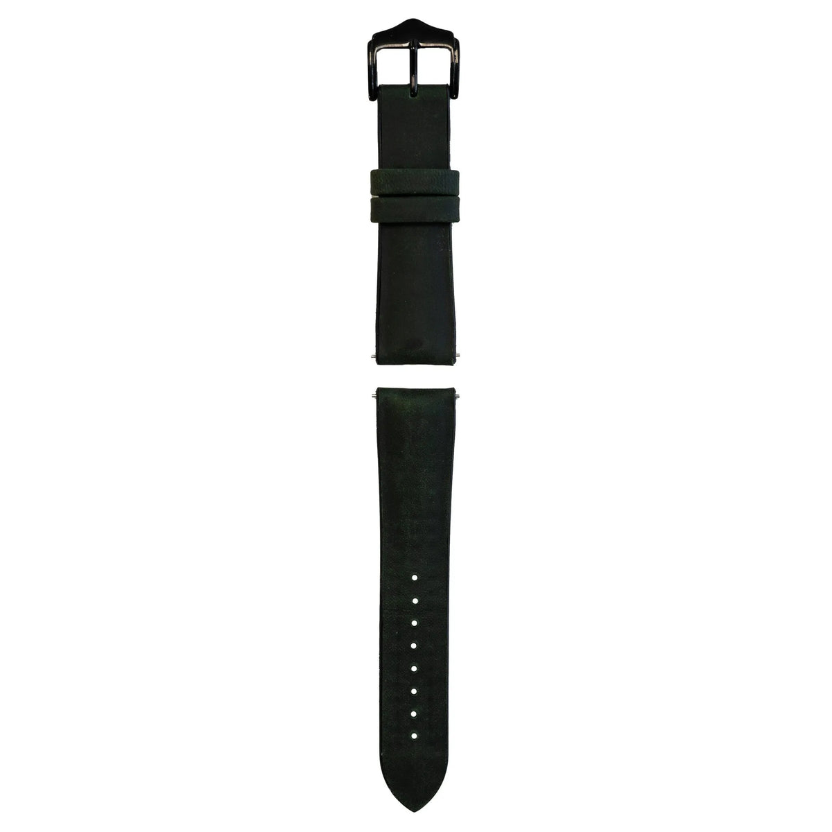 Leather / Silicone Strap, green, laid flat, separate parts, direct top view