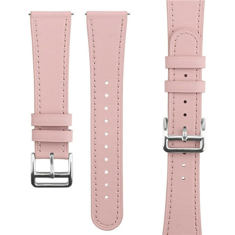 Modern Leather Strap, pink, laid flat, separate parts, direct top view