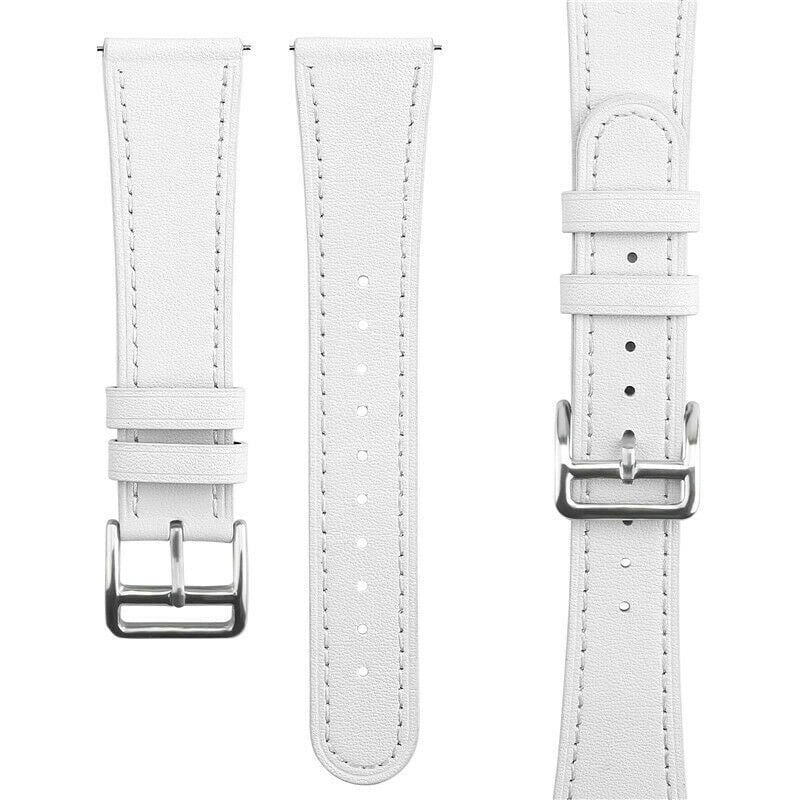 Modern Leather Strap, white, laid flat, separate parts, direct top view