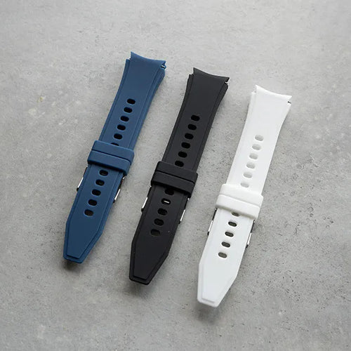 Silicone Strap 'Perfect Fit', black, laid flat, separate parts, direct top view