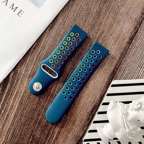 Silicone Sport Strap, viridian/colourful, laid flat, separate parts, direct top view
