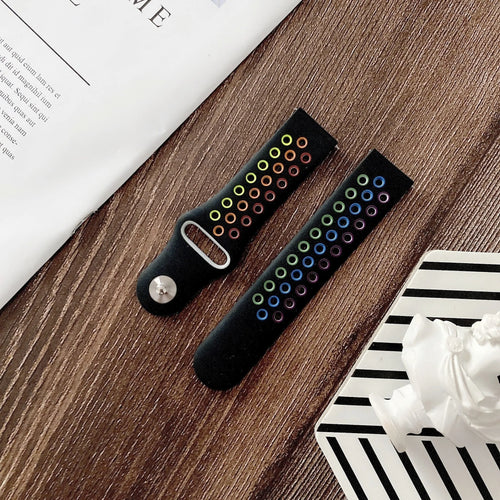 Silicone Sport Strap, black/colourful, laid flat, separate parts, direct top view