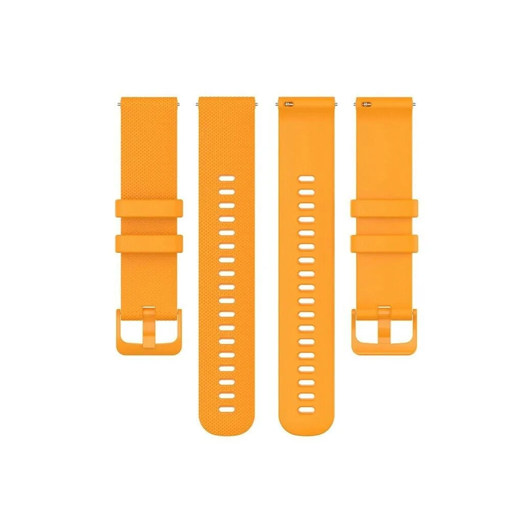 Premium Silicone Strap, orange, laid flat, separate parts, direct top view