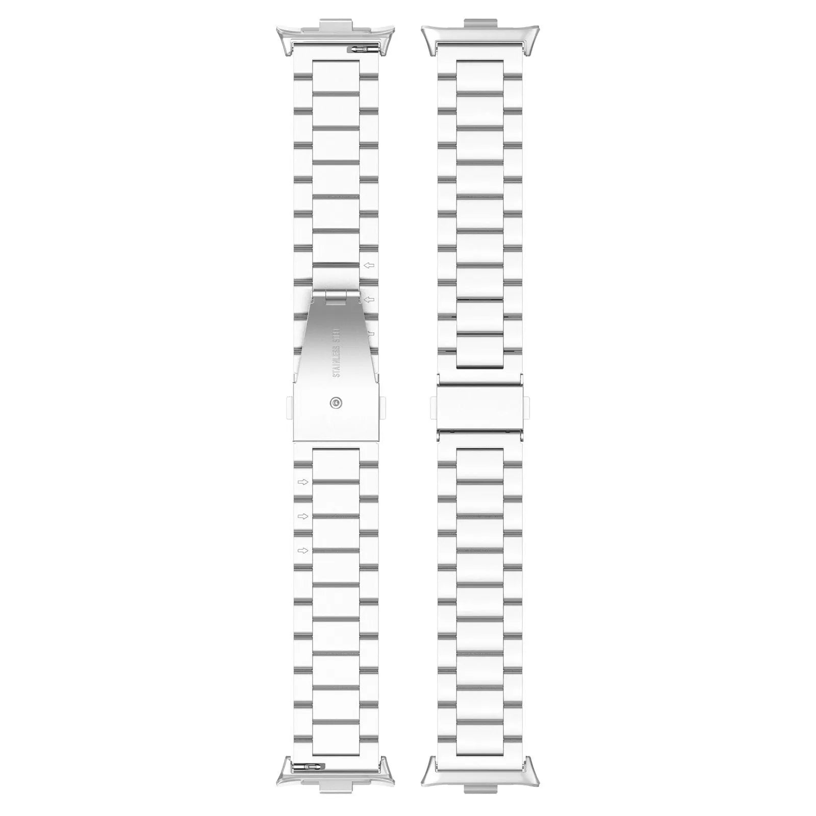 Steel Strap, silver, laid flat, separate parts, direct top view