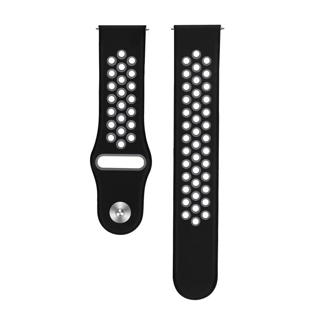 Silicone Sport Strap, black/grey, laid flat, separate parts, direct top view