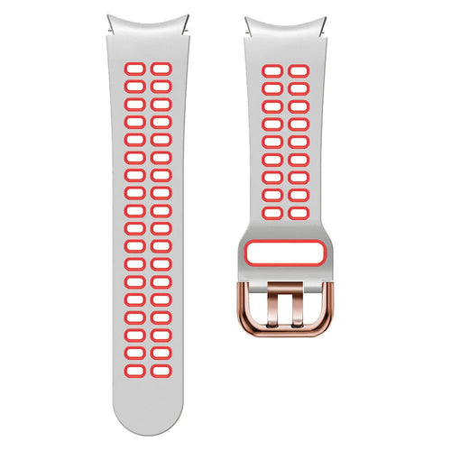Silicone Squared Sport Strap, white/red, laid flat, separate parts, direct top view