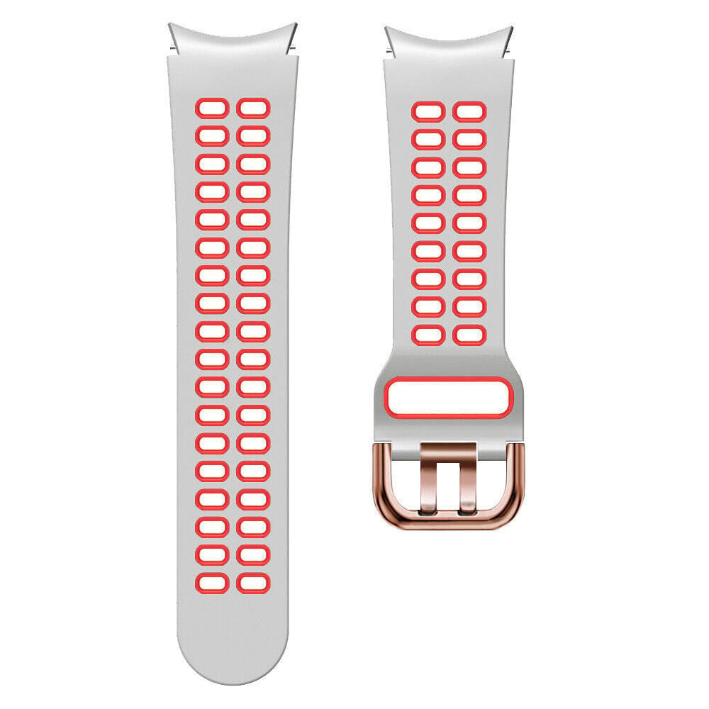 Silicone Squared Sport Strap, white/red, laid flat, separate parts, direct top view