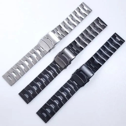 Titanium Grain Strap, graphite, laid flat, separate parts, direct top view
