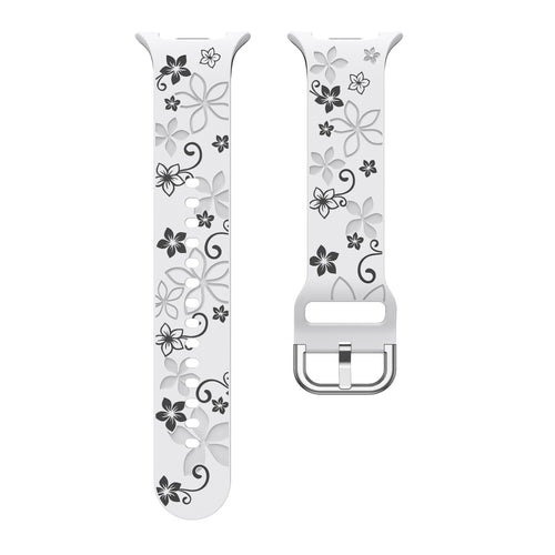 Samsung Galaxy Watch 8 - 44mm Silikonarmband mit Blumenmuster (Weiß/Schwarz)