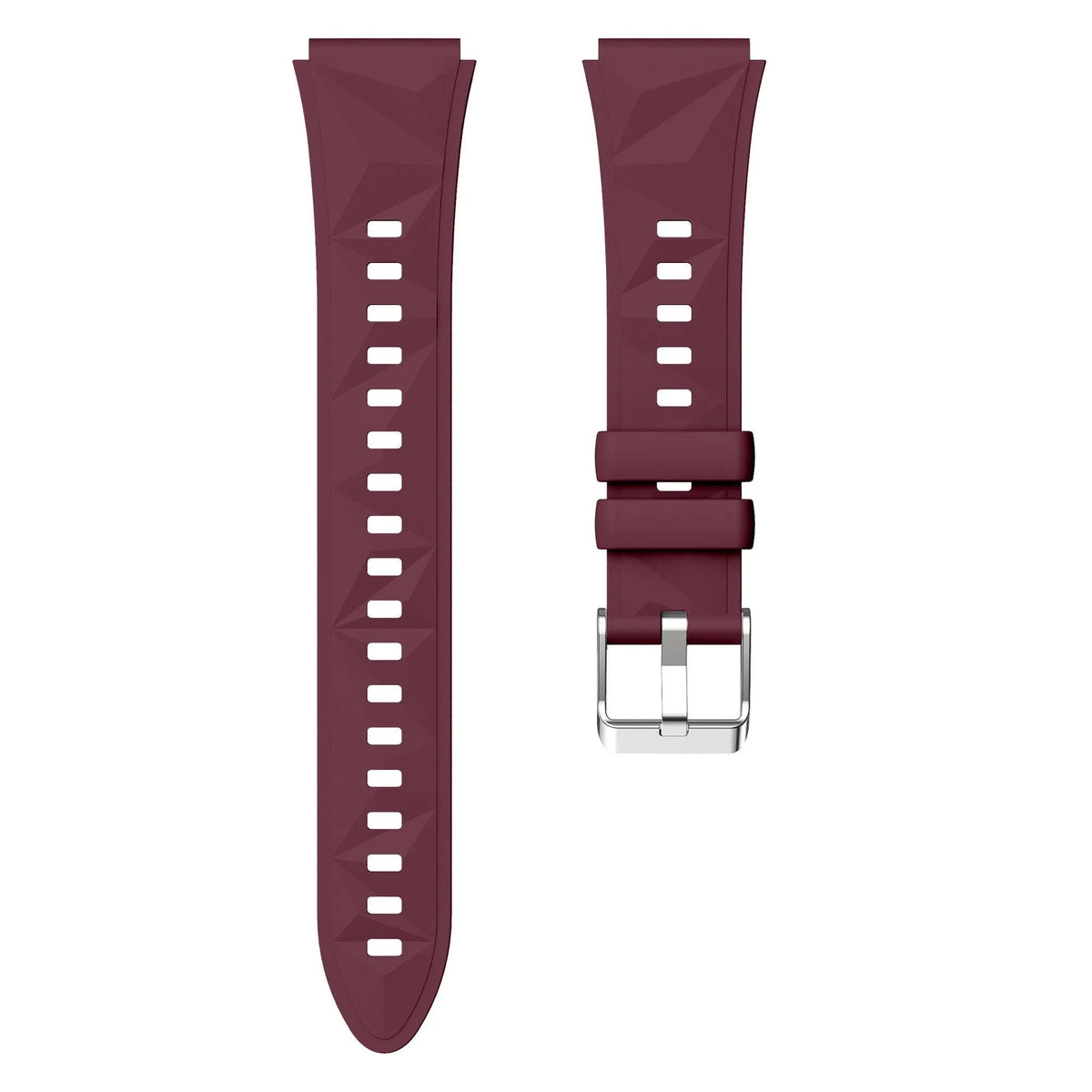 Premium Silicone Strap, wine red, laid flat, separate parts, direct top view