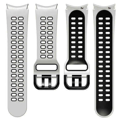 Silicone Squared Sport Strap, white/black, laid flat, separate parts, direct top view