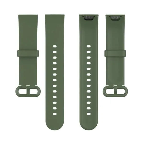 Silicone Strap, dark green, laid flat, separate parts, direct top view