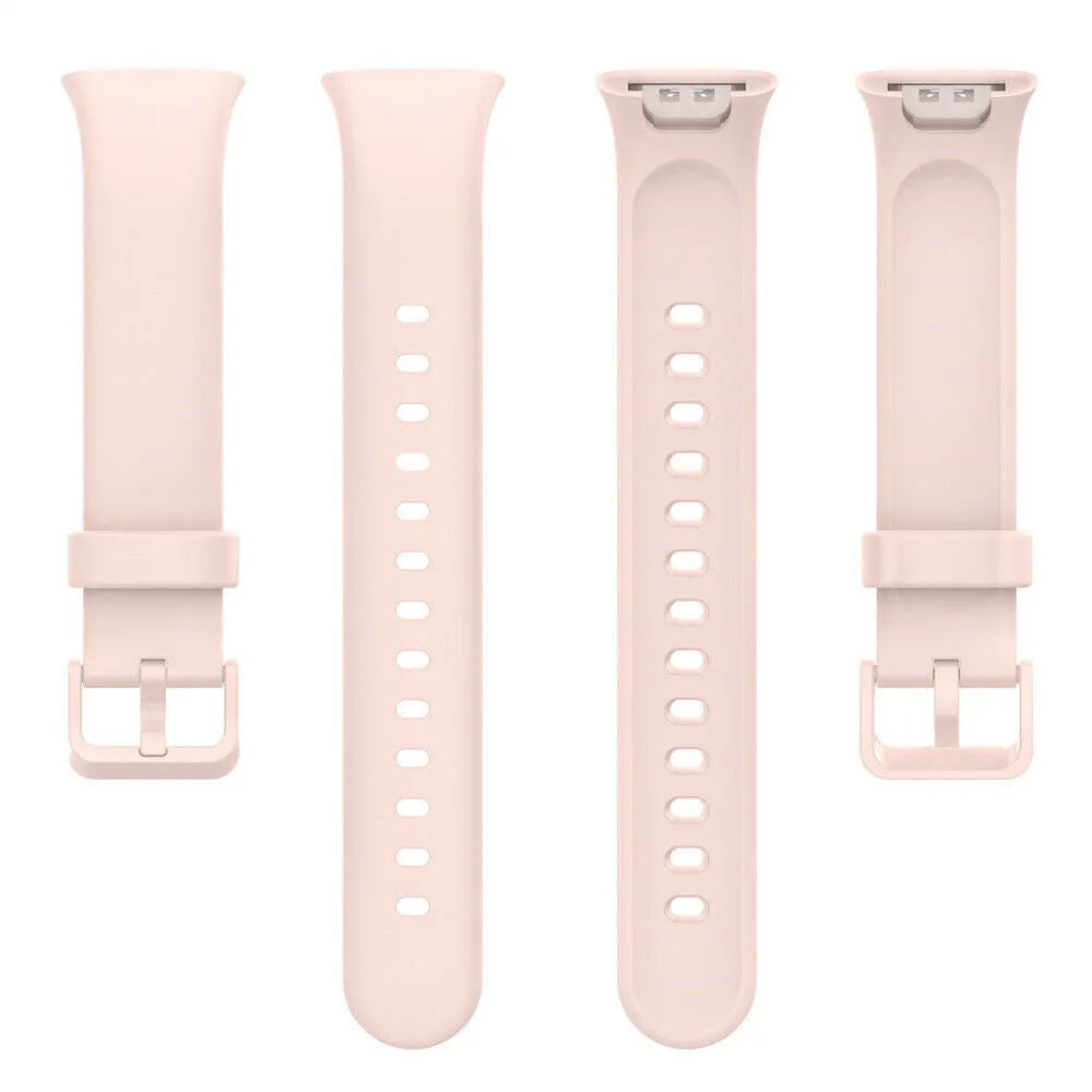 Silicone Strap, pink, laid flat, separate parts, direct top view