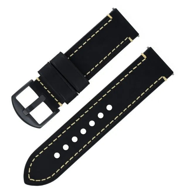 Genuine Leather Strap, black, laid flat, separate parts, direct top view