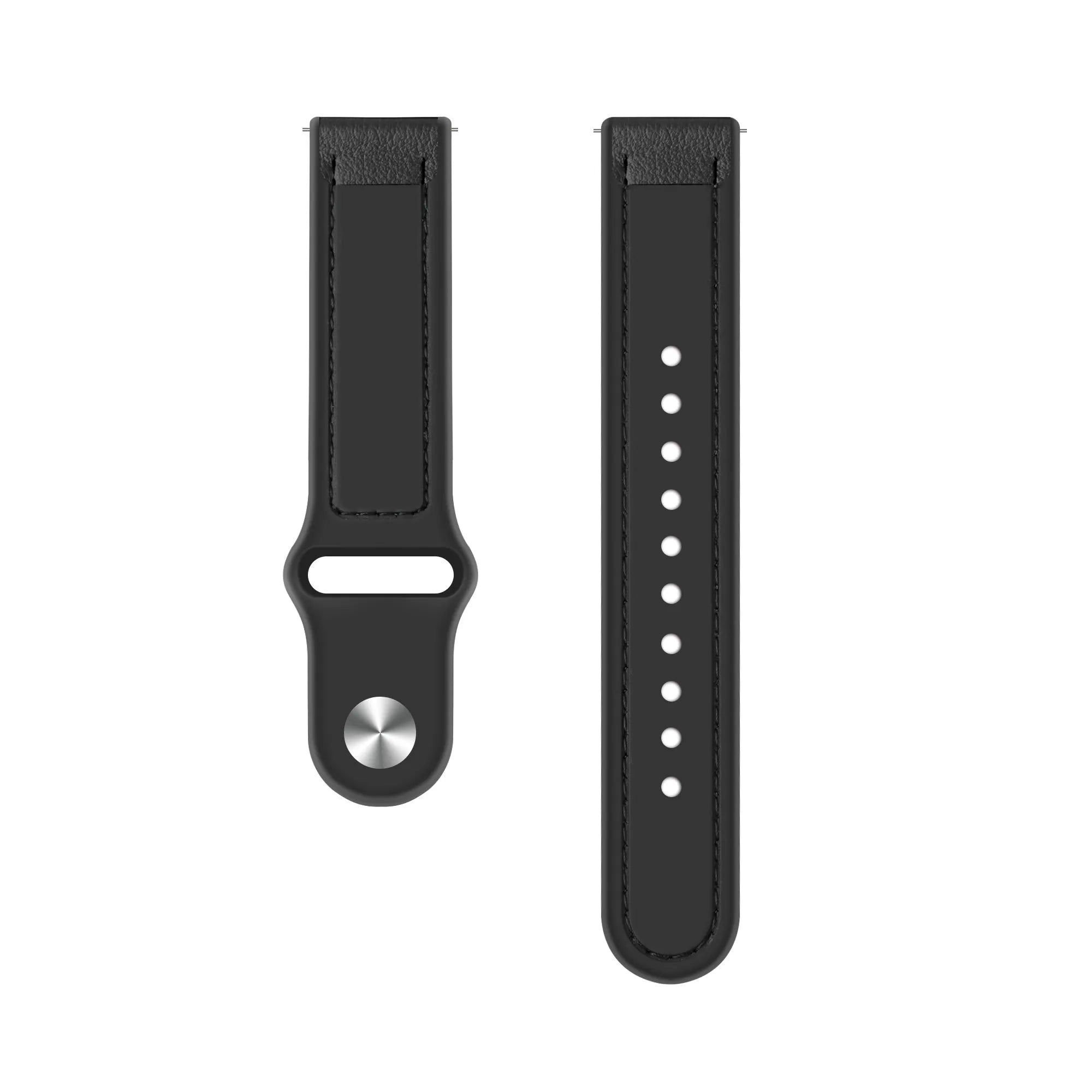 Leather Hybrid Strap, black, laid flat, separate parts, direct top view