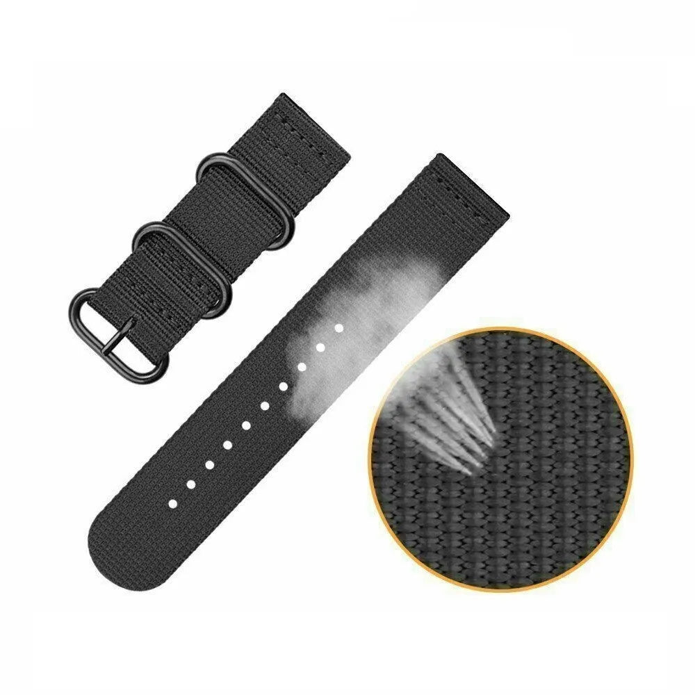 Nylon Buckle Strap, black, laid flat, separate parts, direct top view