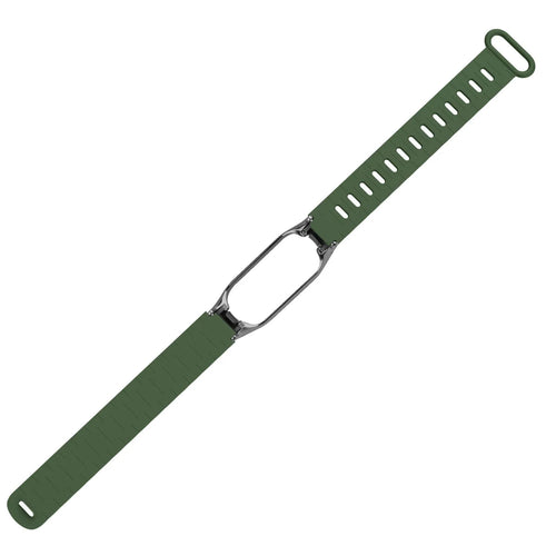 Silicone TPU Strap with Frame, army green, laid flat, joined, direct top view