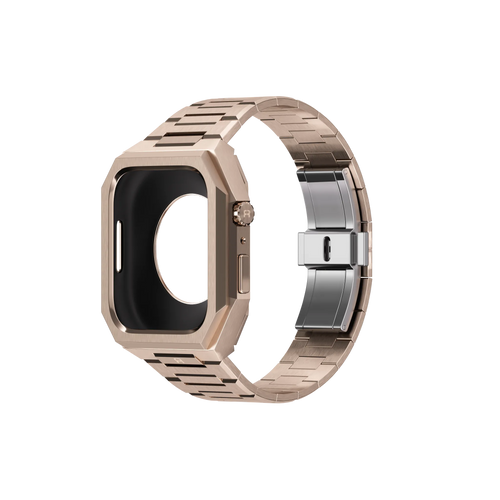 Reqior Apple Watch 45mm Case with Steel Strap 'Nautilus' (Rose Gold)