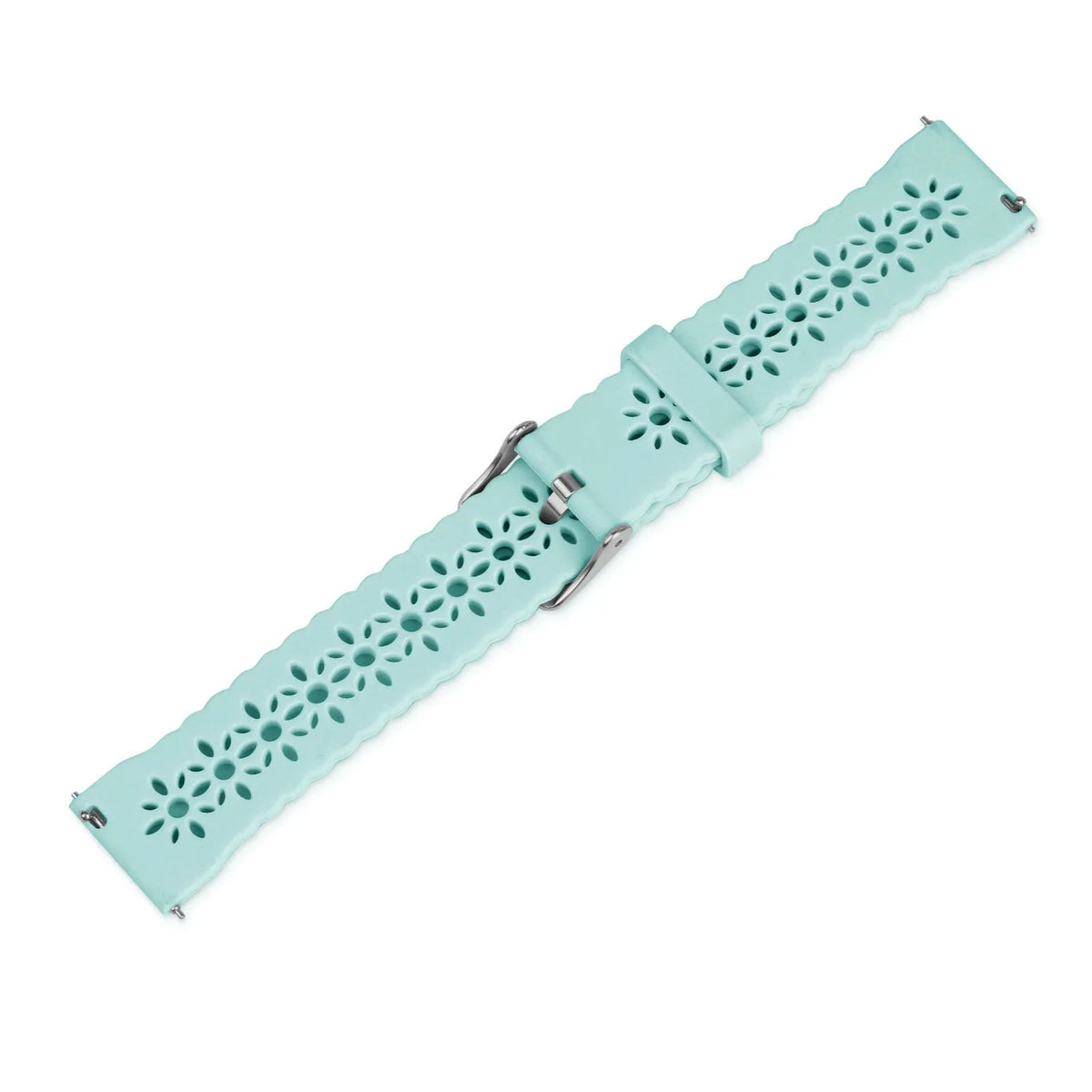 Patterned Silicone Strap, blue sea green, laid flat, joined, direct top view