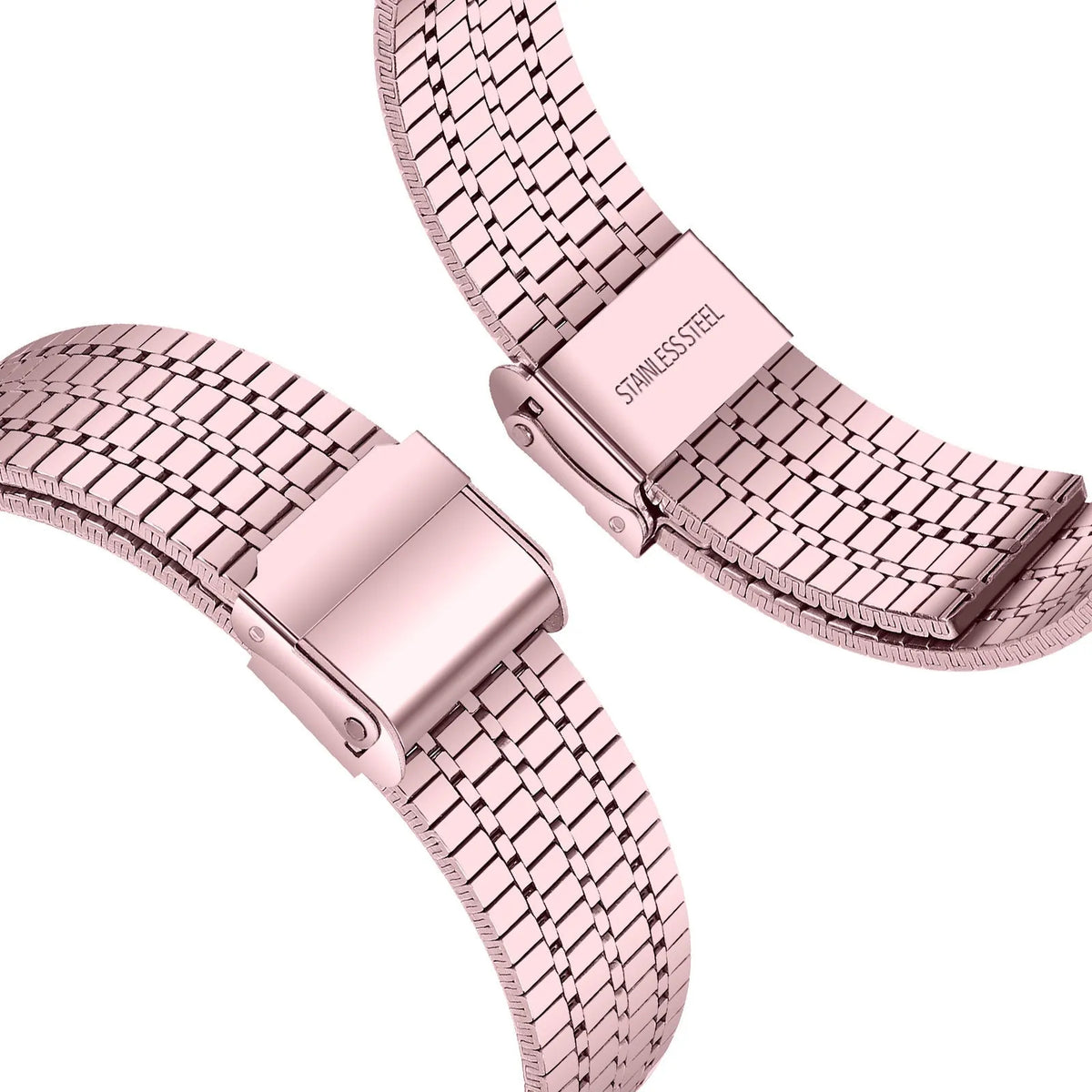 Fine Steel Strap, pink, laid flat, joined, direct top view