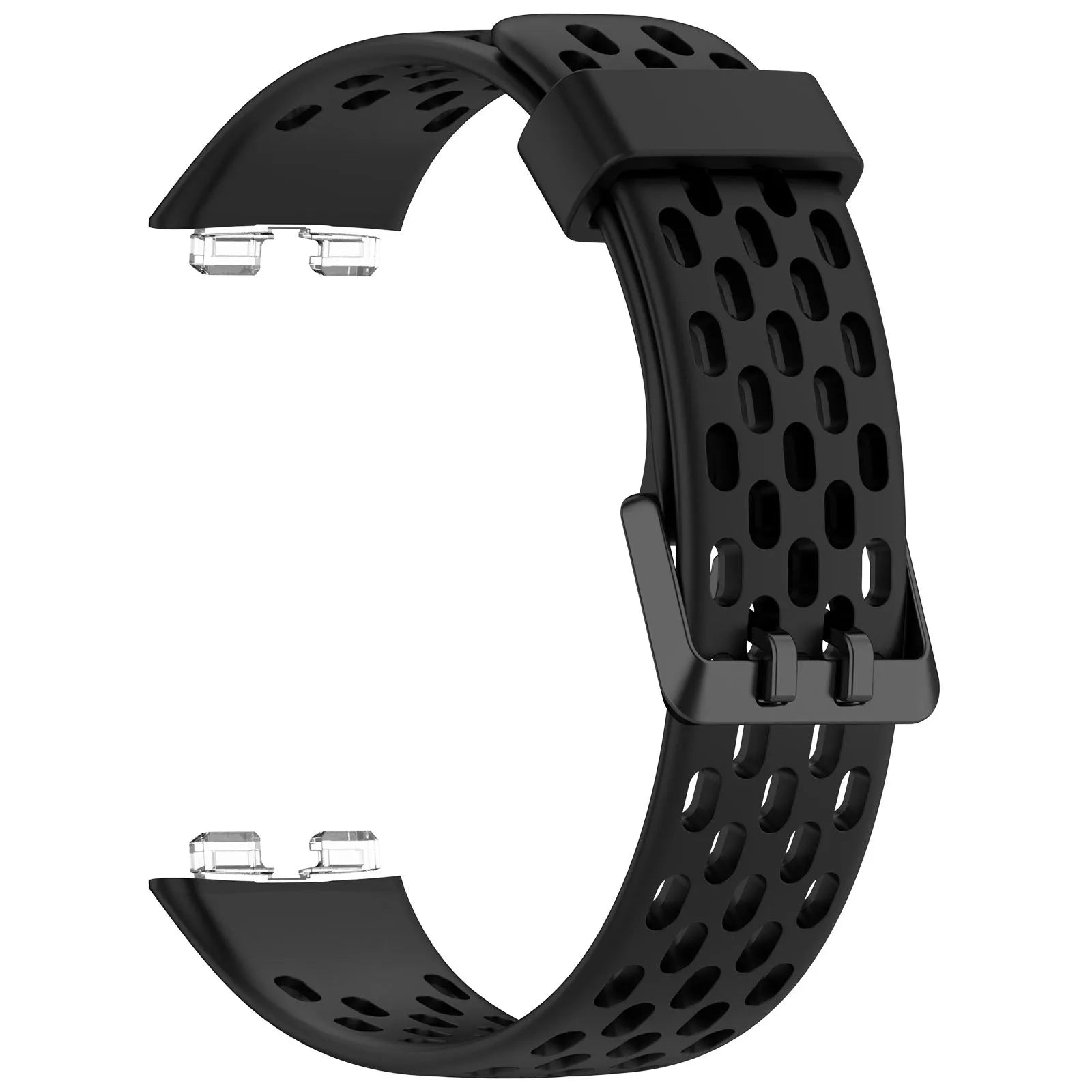 Breathable Silicone Strap, black, laid flat, joined, direct top view