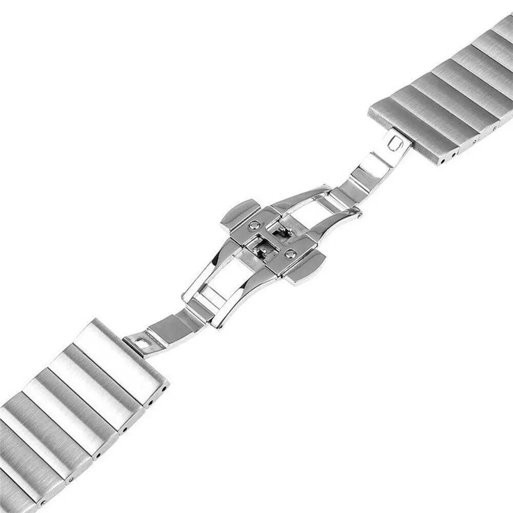 Metal Strap, silver, laid flat, joined, direct top view