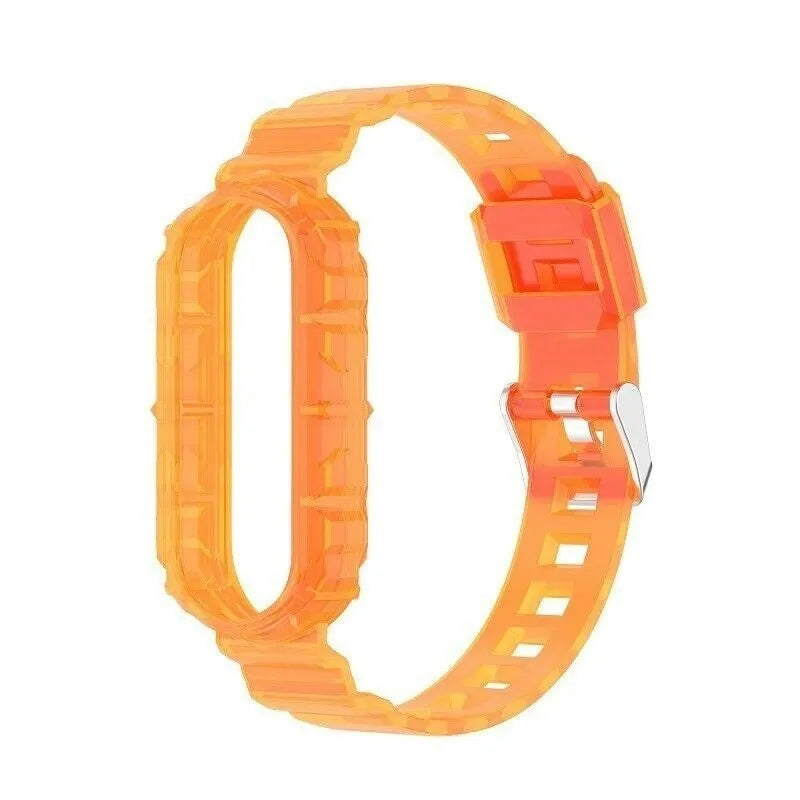 Silicone Clear TPU Strap, transparent orange, laid flat, joined, direct top view