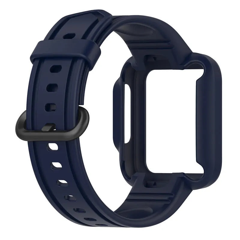 Silicone Strap with Frame, dark blue, laid flat, joined, direct top view