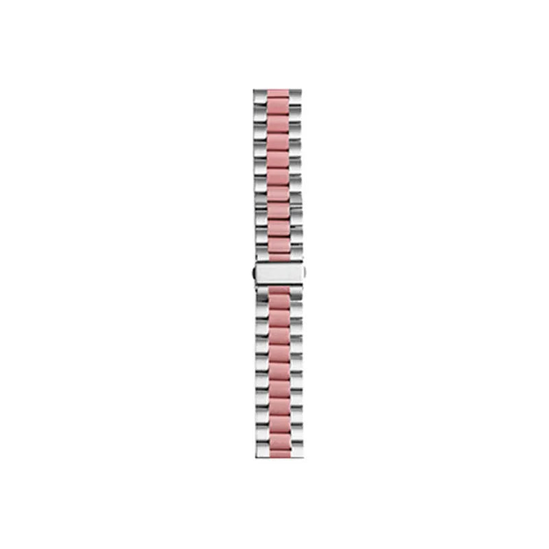 Steel Strap, silver/pink, laid flat, joined, direct top view