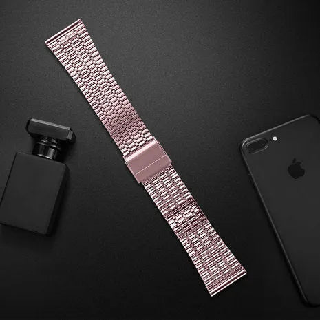 Fine Steel Strap, pink, laid flat, joined, direct top view