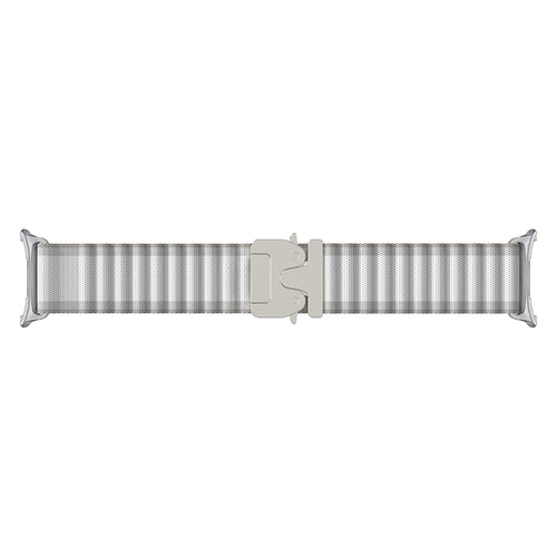 Samsung Galaxy Watch 8 - 44mm Outdoor Nylonarmband mit P-Schnalle (Weiß mit Silber)