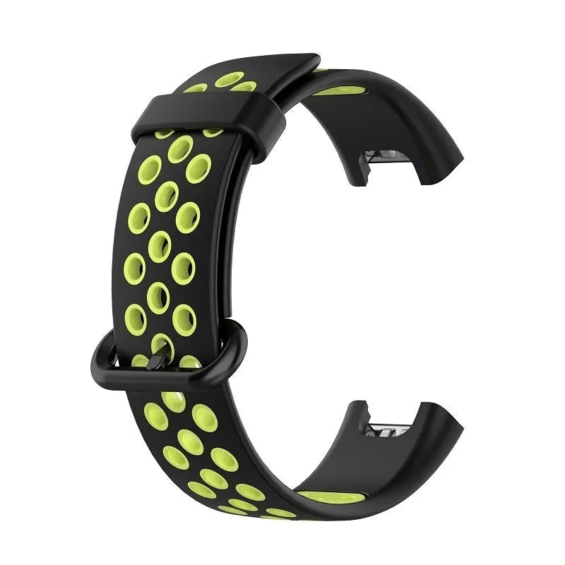Silicone Sport Strap, black/green, laid flat, joined, direct top view